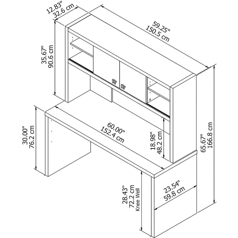 Crédence de bureau 60W avec étagère supérieure