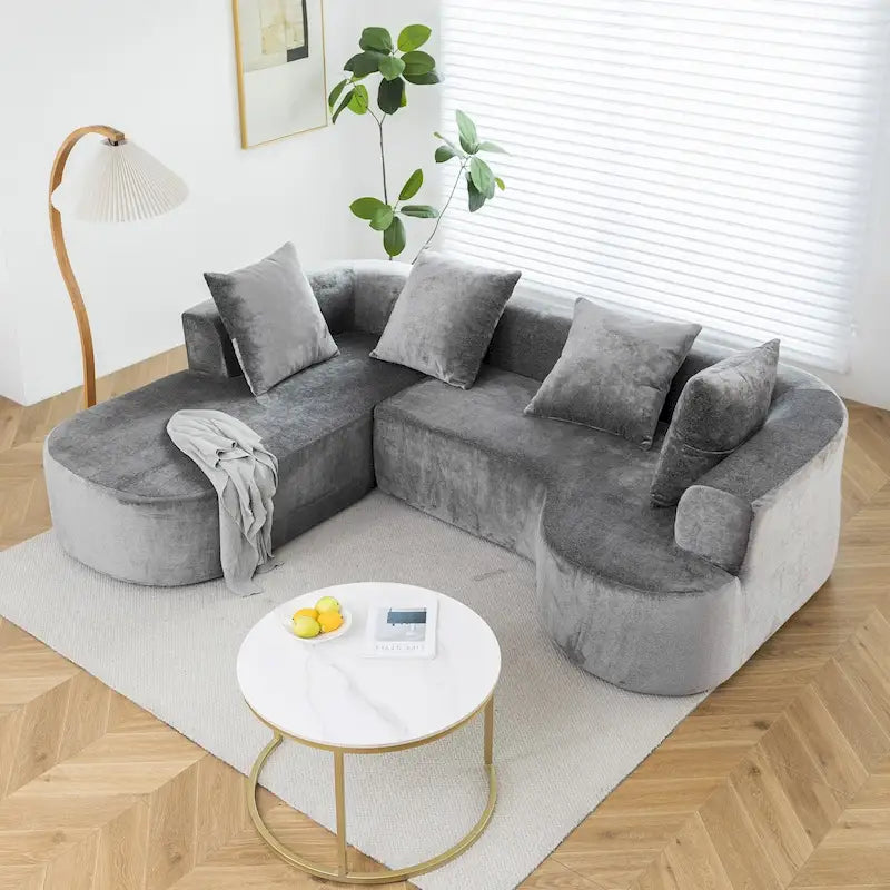 Canapé d'angle modulable en tissu avec méridienne