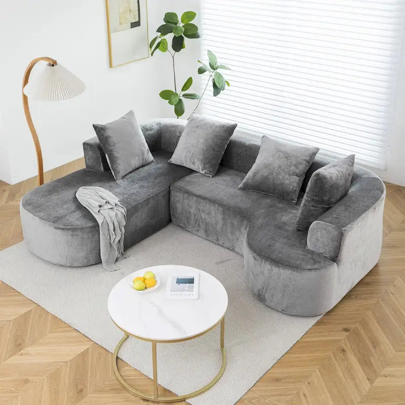 Canapé d'angle modulable en tissu avec méridienne