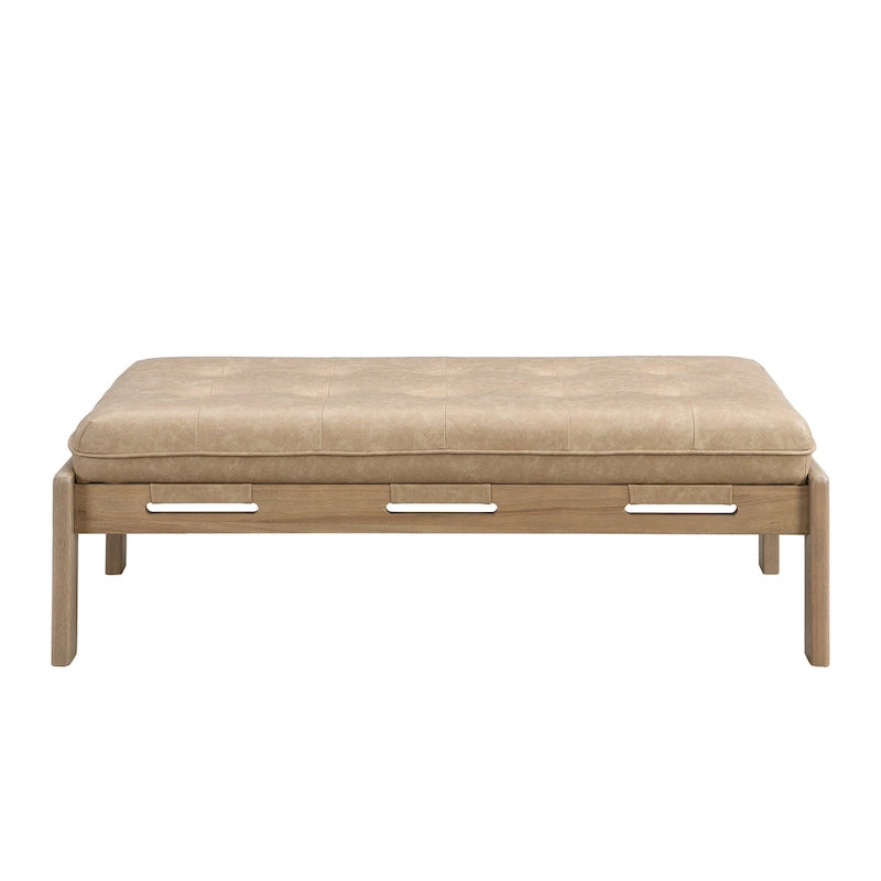 Table basse rectangulaire ottomane en cuir touffeté avec cadre en bois d'hévéa de 48,4 po