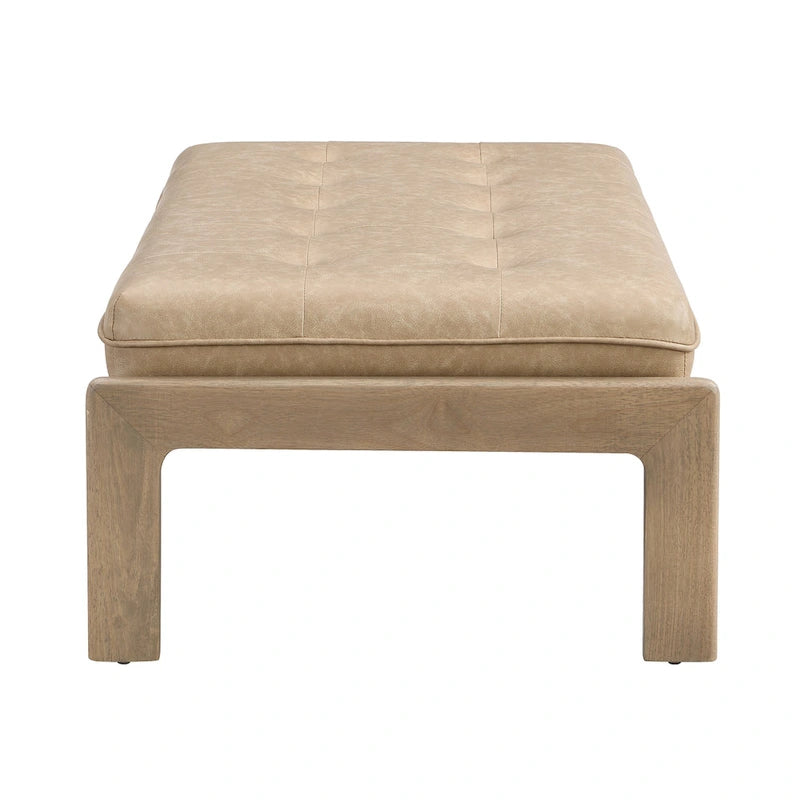 Table basse rectangulaire ottomane en cuir touffeté avec cadre en bois d'hévéa de 48,4 po