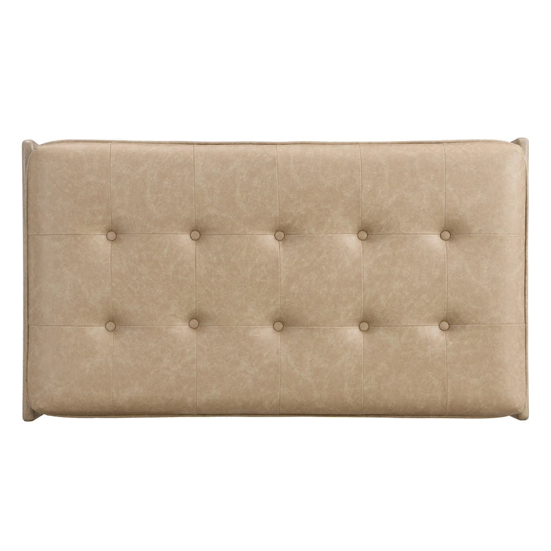 Table basse rectangulaire ottomane en cuir touffeté avec cadre en bois d'hévéa de 48,4 po