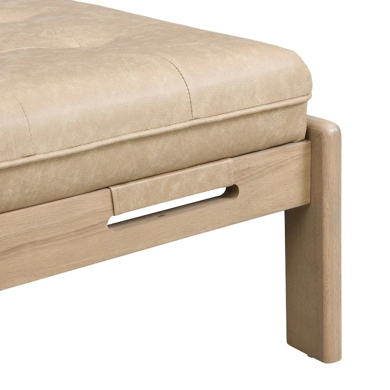 Table basse rectangulaire ottomane en cuir touffeté avec cadre en bois d'hévéa de 48,4 po
