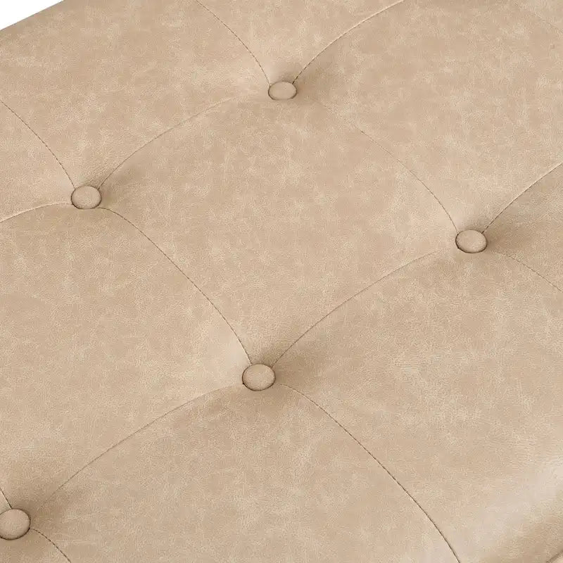 Table basse rectangulaire ottomane en cuir touffeté avec cadre en bois d'hévéa de 48,4 po