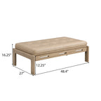 Table basse rectangulaire ottomane en cuir touffeté avec cadre en bois d'hévéa de 48,4 po