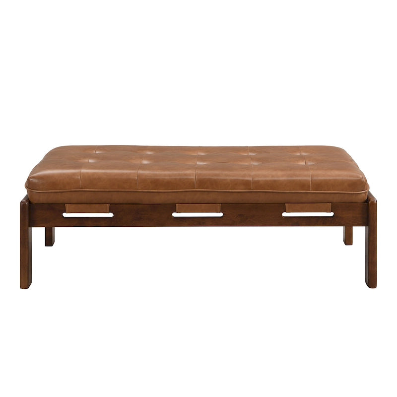 Table basse rectangulaire ottomane en cuir touffeté avec cadre en bois d'hévéa de 48,4 po