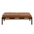 Table basse rectangulaire ottomane en cuir touffeté avec cadre en bois d'hévéa de 48,4 po