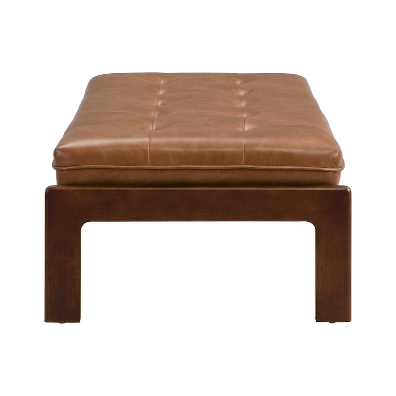 Table basse rectangulaire ottomane en cuir touffeté avec cadre en bois d'hévéa de 48,4 po