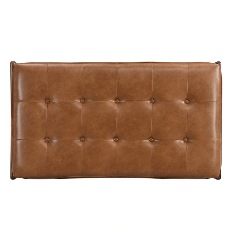 Table basse rectangulaire ottomane en cuir touffeté avec cadre en bois d'hévéa de 48,4 po