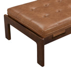 Table basse rectangulaire ottomane en cuir touffeté avec cadre en bois d'hévéa de 48,4 po