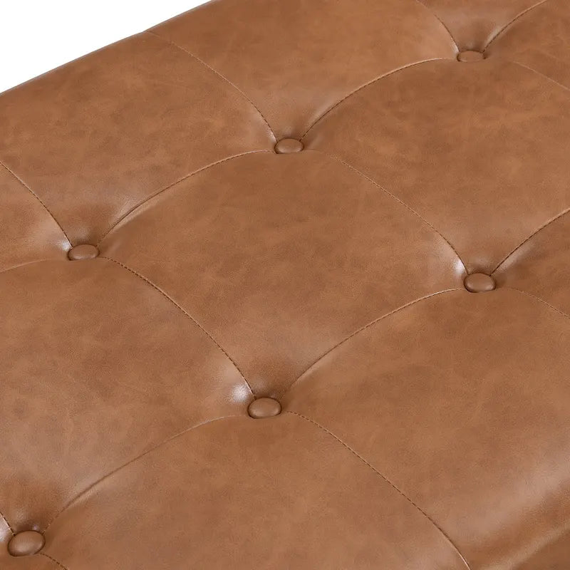 Table basse rectangulaire ottomane en cuir touffeté avec cadre en bois d'hévéa de 48,4 po