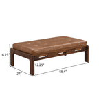 Table basse rectangulaire ottomane en cuir touffeté avec cadre en bois d'hévéa de 48,4 po
