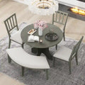 Table et chaises de salle à manger style champêtre moderne avec piètement incurvé et banc