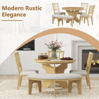 Table et chaises de salle à manger style champêtre moderne avec piètement incurvé et banc