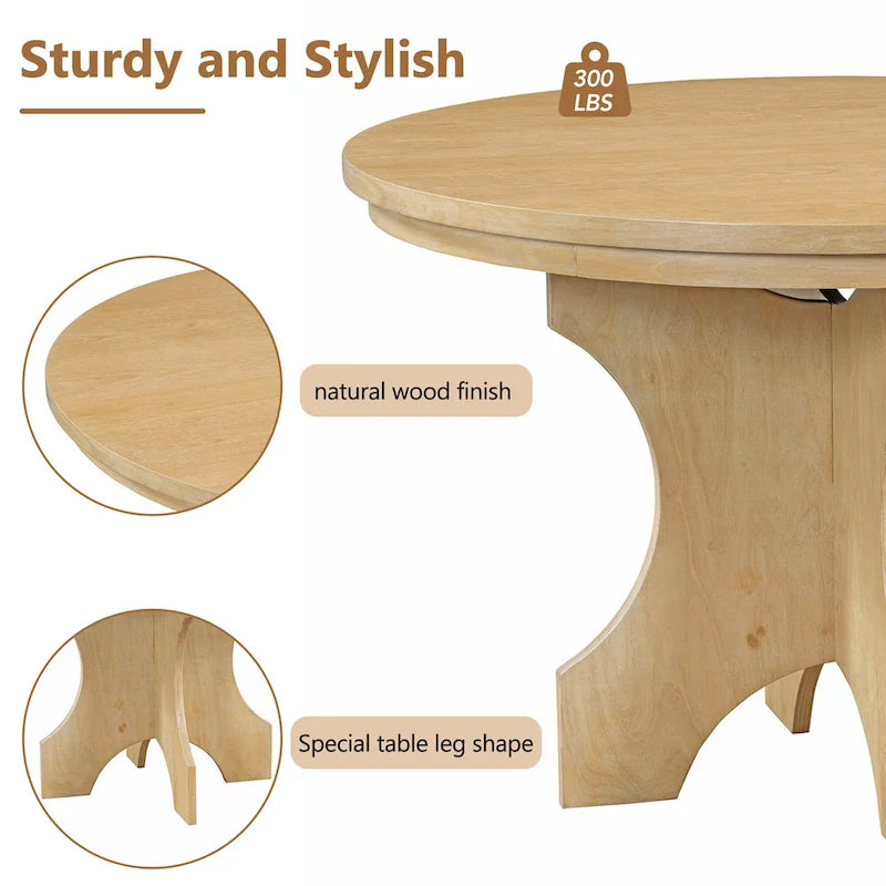 Table et chaises de salle à manger style champêtre moderne avec piètement incurvé et banc