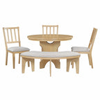 Table et chaises de salle à manger style champêtre moderne avec piètement incurvé et banc