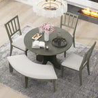 Table et chaises de salle à manger style champêtre moderne avec piètement incurvé et banc