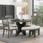 Table et chaises de salle à manger style champêtre moderne avec piètement incurvé et banc