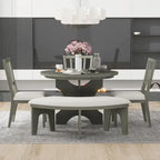 Table et chaises de salle à manger style champêtre moderne avec piètement incurvé et banc