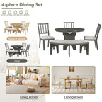 Table et chaises de salle à manger style champêtre moderne avec piètement incurvé et banc