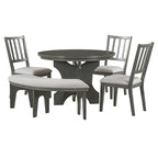 Table et chaises de salle à manger style champêtre moderne avec piètement incurvé et banc