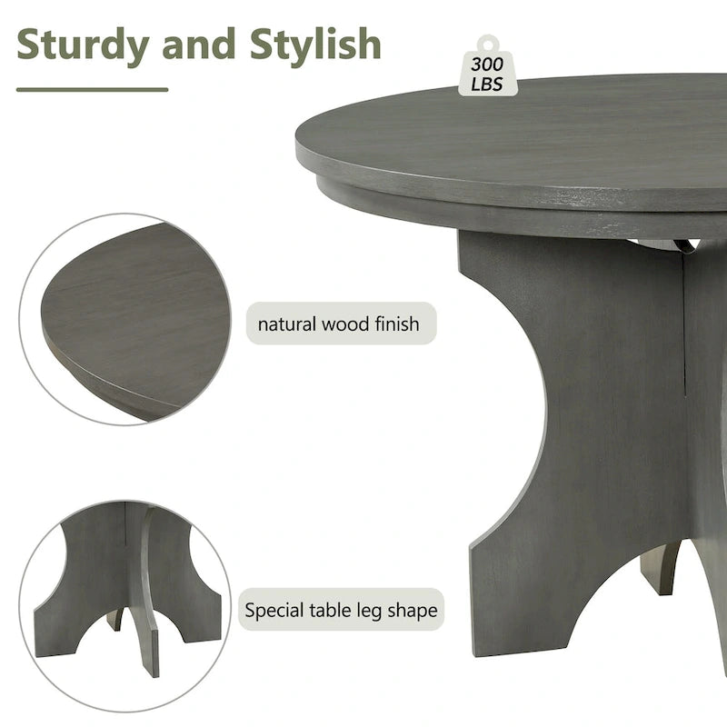 Table et chaises de salle à manger style champêtre moderne avec piètement incurvé et banc