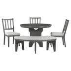 Table et chaises de salle à manger style champêtre moderne avec piètement incurvé et banc