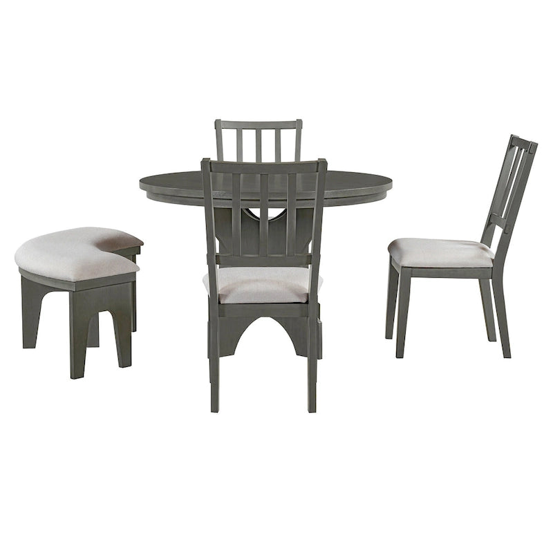 Table et chaises de salle à manger style champêtre moderne avec piètement incurvé et banc