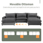 Canapé modulable Cloud, canapé rembourré en chenille avec pouf mobile, ports de charge et 3 oreillers de dossier.