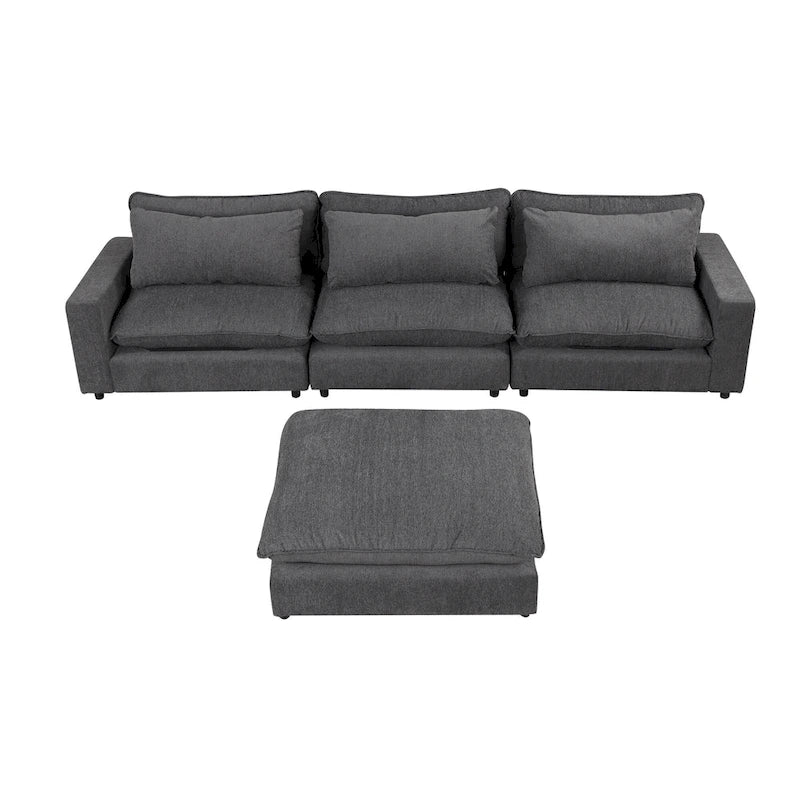 Canapé modulable Cloud, canapé rembourré en chenille avec pouf mobile, ports de charge et 3 oreillers de dossier.