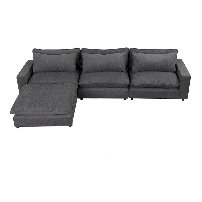 Canapé modulable Cloud, canapé rembourré en chenille avec pouf mobile, ports de charge et 3 oreillers de dossier.