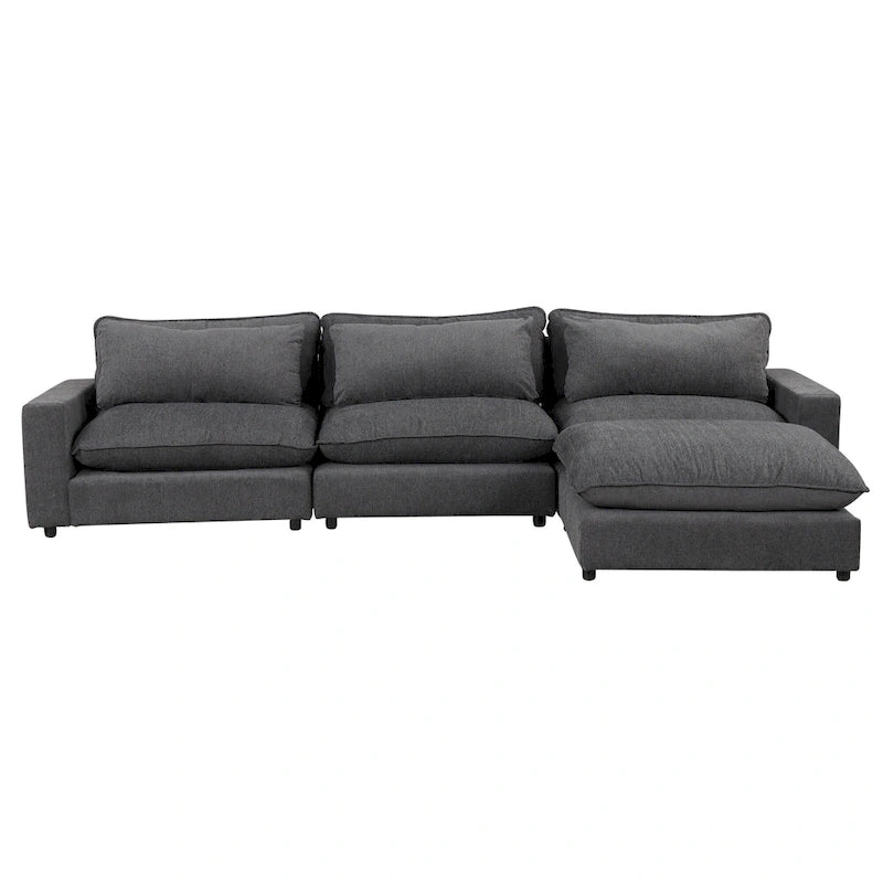 Canapé modulable Cloud, canapé rembourré en chenille avec pouf mobile, ports de charge et 3 oreillers de dossier.