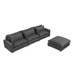 Canapé modulable Cloud, canapé rembourré en chenille avec pouf mobile, ports de charge et 3 oreillers de dossier.