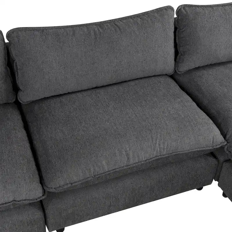 Canapé modulable Cloud, canapé rembourré en chenille avec pouf mobile, ports de charge et 3 oreillers de dossier.