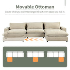 Canapé modulable Cloud, canapé rembourré en chenille avec pouf mobile, ports de charge et 3 oreillers de dossier.