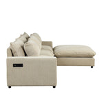 Canapé modulable Cloud, canapé rembourré en chenille avec pouf mobile, ports de charge et 3 oreillers de dossier.