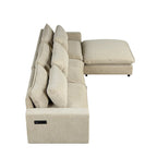 Canapé modulable Cloud, canapé rembourré en chenille avec pouf mobile, ports de charge et 3 oreillers de dossier.