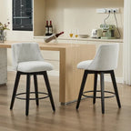 Tabouret de bar pivotant moderne en lin avec dossier capitonné et structure en bois massif