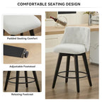 Tabouret de bar pivotant moderne en lin avec dossier capitonné et structure en bois massif