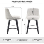 Tabouret de bar pivotant moderne en lin avec dossier capitonné et structure en bois massif