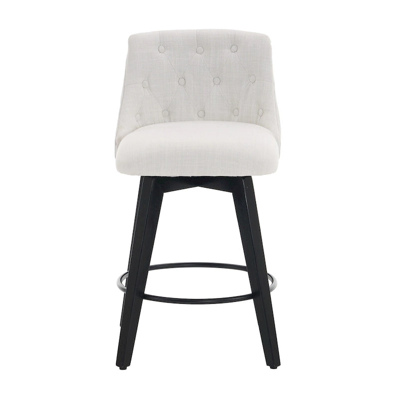 Tabouret de bar pivotant moderne en lin avec dossier capitonné et structure en bois massif