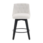 Tabouret de bar pivotant moderne en lin avec dossier capitonné et structure en bois massif
