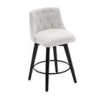 Tabouret de bar pivotant moderne en lin avec dossier capitonné et structure en bois massif