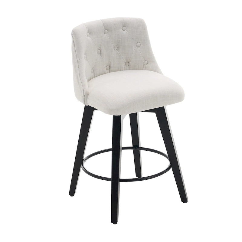 Tabouret de bar pivotant moderne en lin avec dossier capitonné et structure en bois massif