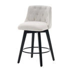 Tabouret de bar pivotant moderne en lin avec dossier capitonné et structure en bois massif