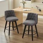 Tabouret de bar pivotant moderne en lin avec dossier capitonné et structure en bois massif