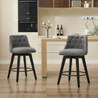 Tabouret de bar pivotant moderne en lin avec dossier capitonné et structure en bois massif
