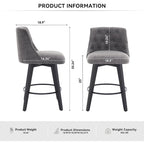 Tabouret de bar pivotant moderne en lin avec dossier capitonné et structure en bois massif