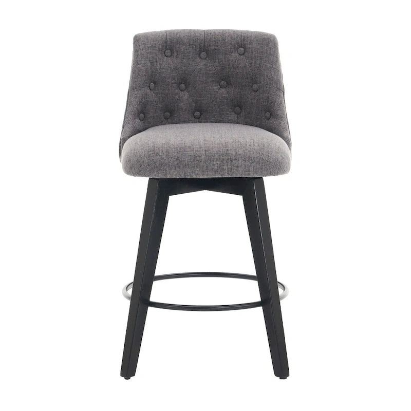 Tabouret de bar pivotant moderne en lin avec dossier capitonné et structure en bois massif