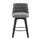 Tabouret de bar pivotant moderne en lin avec dossier capitonné et structure en bois massif